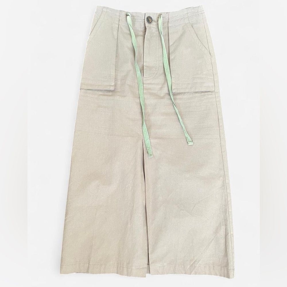 JLUXLABEL Cream Cotton Midi Skirt With Pockets Tie Waist Size XS